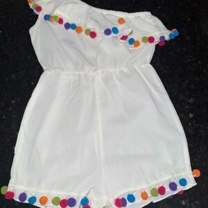 White Romper with Colorful Pom Poms size 6-7 years